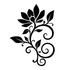 Elegant Black Floral Silhouette on White: Decorative Design Element
