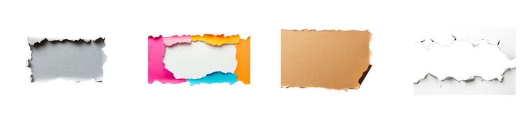 Four paper cutouts, colorful and textured backgrounds, design elements, cut out transparent