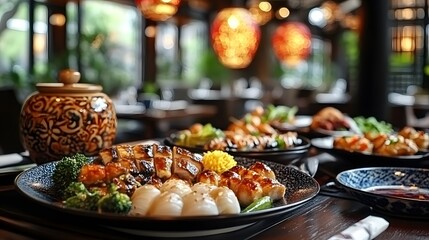 Vibrant Fusion Dining Experience Merging Oriental and Western Flavors in a Luxurious Gourmet Feast