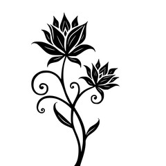 Elegant Black and White Floral Silhouette, Botanical Vector