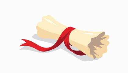 Rolled diploma tied with a red ribbon on plain background, achievement