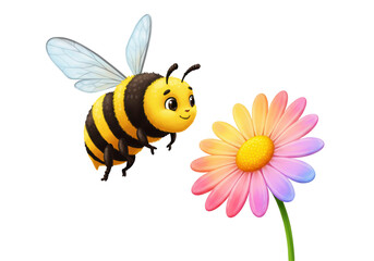 Isolated Cartoon Bee flying to Flower