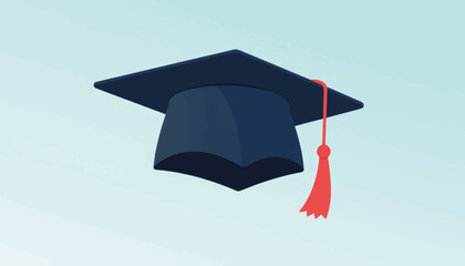 Mortarboard hat floating in sky, symbol of achievement