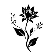 Black Floral Silhouette on White: Vector Design Element