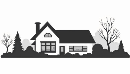 Minimalist suburban house illustration with geometric shapes, design concept