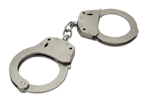 Isolated Pair of Metallic Handcuffs