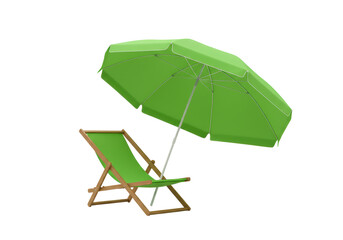 Isolated Green Beach Umbrella and Deck Chair Set for Relaxation