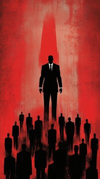 Powerful businessman rising from crowd	