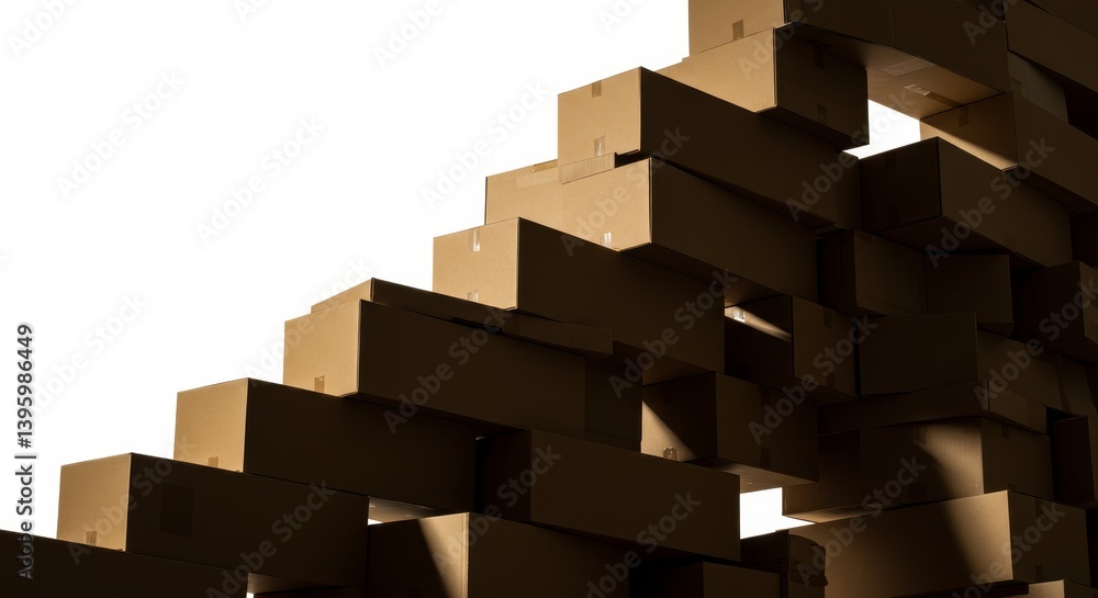 Poster stacked cardboard boxes forming a structure - a visually striking of numerous cardboard boxes stacke