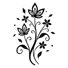 Elegant Floral Silhouette: Black and White Botanical Vector Design