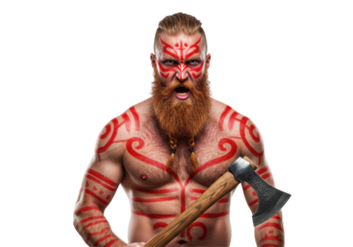 Isolated Viking Warrior with Axe and Face Paint