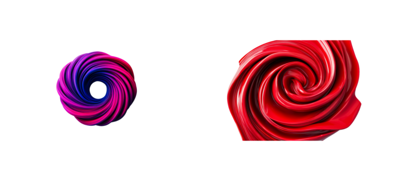 Abstract swirls of vibrant colors on black backdrop, cut out transparent