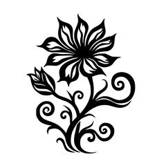 Black Floral Silhouette on White, Decorative Vector Design