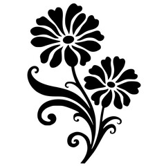 Elegant Black Flower Silhouette on White Background