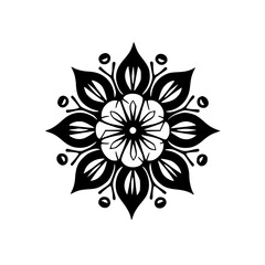 Black and White Floral Mandala, Decorative Vector Illustration