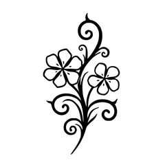 Minimalist Floral Illustration: Black & White Blossoms and Vines on White