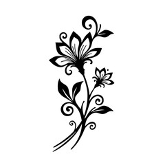 Elegant Black Floral Design on White, Ornamental Flower Vector