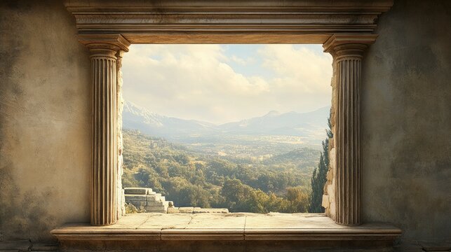 a window from antiquity in landscape format