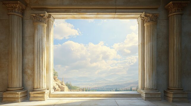 a window from antiquity in landscape format