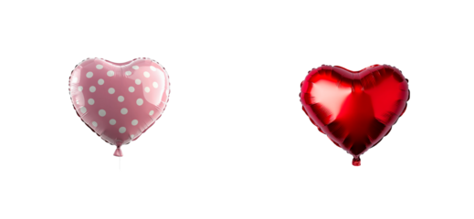 Pink polka dot and red heart balloons, celebration concept, cut out transparent