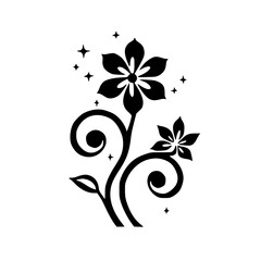 Elegant Black Floral Illustration on White, Vector Design