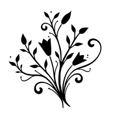 Elegant Black Floral Silhouette, Minimalist Design, Isolated on White