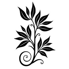 Elegant Black and White Floral Motif, Decorative Leafy Design