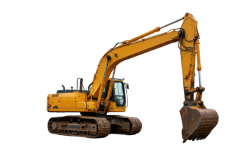 Isolated Yellow Excavator with Raised Arm and Bucket
