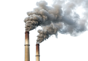Isolated Tall Chimneys Emitting Dark Smoke into Air