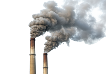 Isolated Tall Chimneys Emitting Dark Smoke into Air