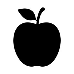 A Simple Black Silhouette of an Apple with a Leaf