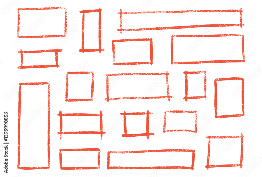 Poster red crayon or chalk sketchy rectangle highlight set - hand drawn rough marker or ink shapes, graphic