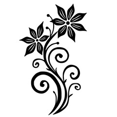 Elegant Black Floral Ornament on White Background
