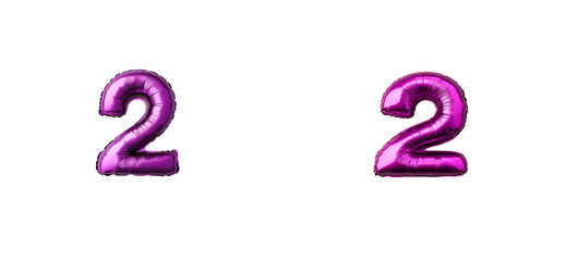 Fototapeta premium Shiny purple balloon number two, isolated on black background, cut out transparent