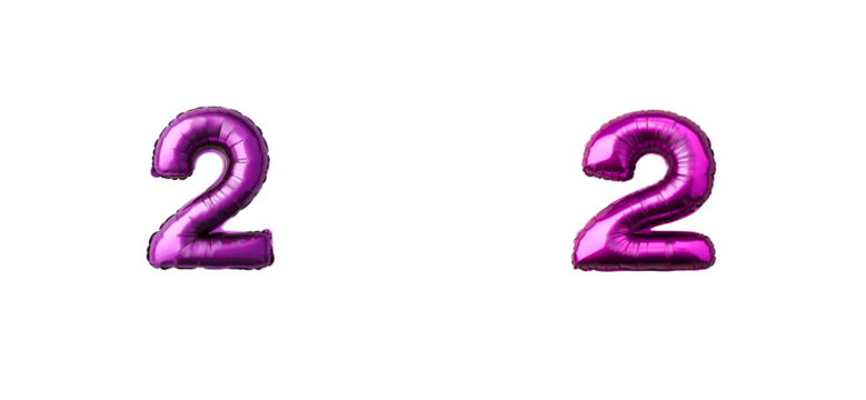 Shiny purple balloon number two, isolated on black background, cut out transparent