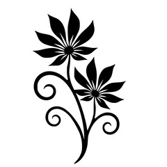 Elegant Black Floral Silhouette with Swirls, Minimalist Design