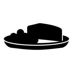 Simple Black and White Illustration of a Slice of Cake and Berries on a Plate