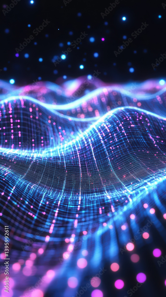 Poster digital data landscape: an abstract, modern interpretation of data visualization. a mesmerizing digi