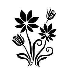 Black & White Floral Silhouette: Decorative Vector Art