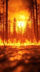 Naklejka premium Forest fire at sunset