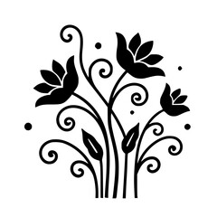 Elegant Floral Silhouette: Black and White Design Element
