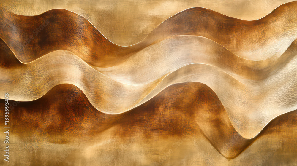 Poster golden waves: a mesmerizing abstract composition featuring layers of fluid, undulating forms in shad