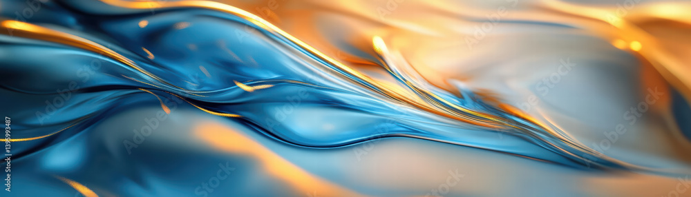Poster golden blue flow abstract art: dive into a mesmerizing abstract composition where dynamic, flowing f