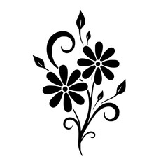 Minimalist Floral Silhouette: Black Flowers & Swirls on White