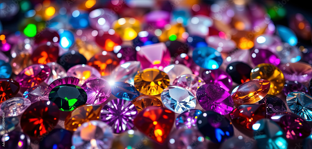 Poster a vibrant collection of various gems shines under soft light, highlighting their unique colors and c