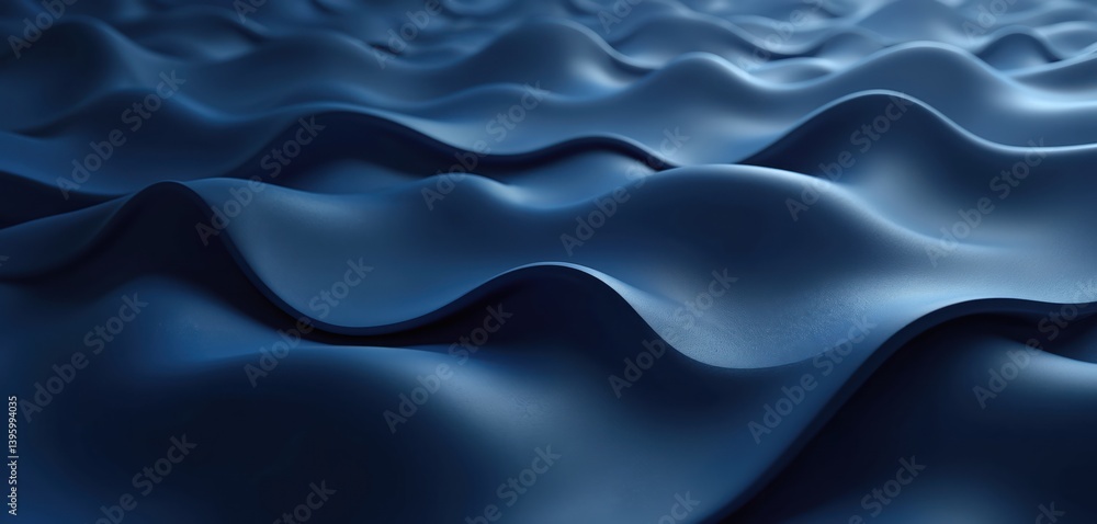 Fototapete Abstract wavy background with flowing curves in shades of navy blue. Dynamic three-dimensional illustration design, suitable for website background, product showcase, graphic design, modern