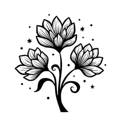 Elegant Floral Line Art Illustration, Monochromatic, Vector Design