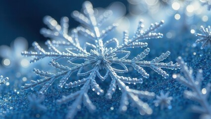 Close up of snowflake on blue background