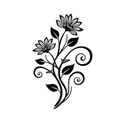 Black and White Floral Vector Design, Decorative Blossom Motif