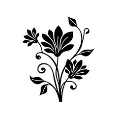 Elegant Black Floral Design Element on White Background
